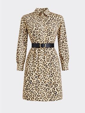90s leopard silk dress Express long sleeve Y2K relaxed fit Small Oversized
